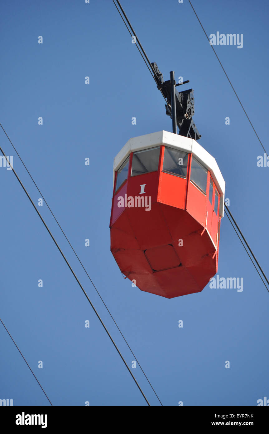 Barcelona`s 'famous' cable cars which take you right across the main port & dock area allowing panoramic views across Barcelona Stock Photo